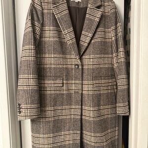 LOFT Brown Plaid Trench Coat